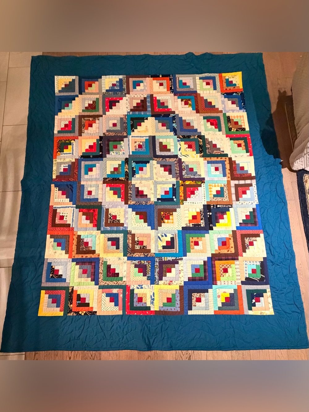 Hand-Stitched Multicolor Patchwork Quilt